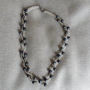 Freshwater Pearl necklace with silver seed glass beads